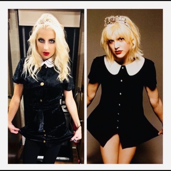 Handmade Black Witchy, Goth Velour Spandex Courtney Love Button Up Mini Dress S - Picture 4 of 9